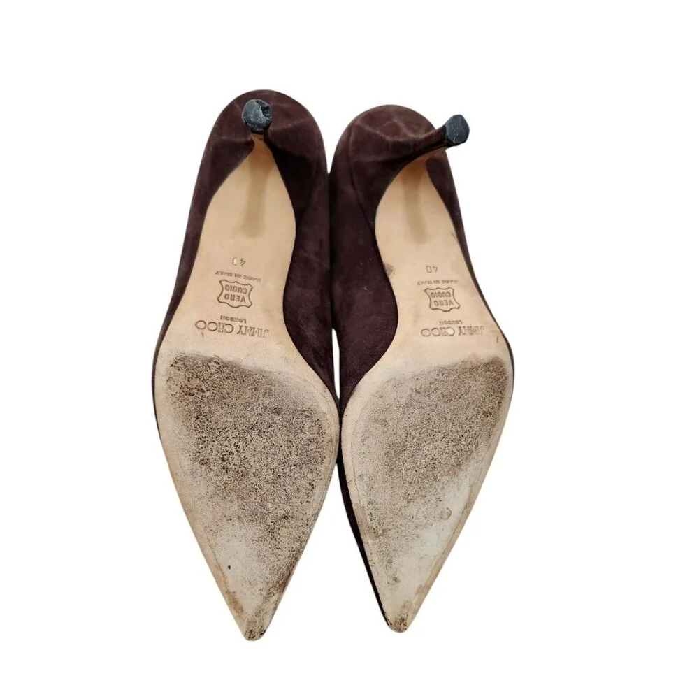 Jimmy Choo Suede Brown Pointed Toe Pin Heels Pumps Size EU40 US10 Authentic